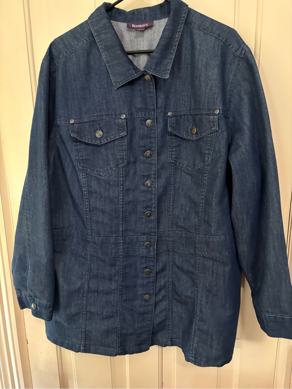 Roaman's Women's Indigo Denim Button-Front Jacket
